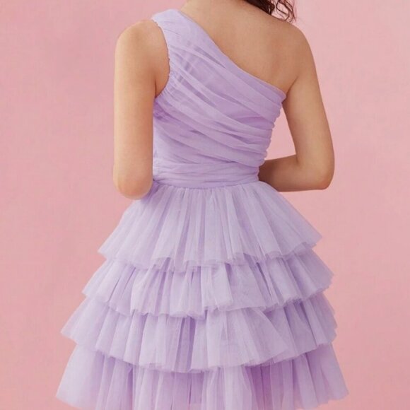 SHEIN Size M (6) Lavender "Enchnt" Tiered Mesh One Shoulder Formal Party Dress - Picture 3 of 16